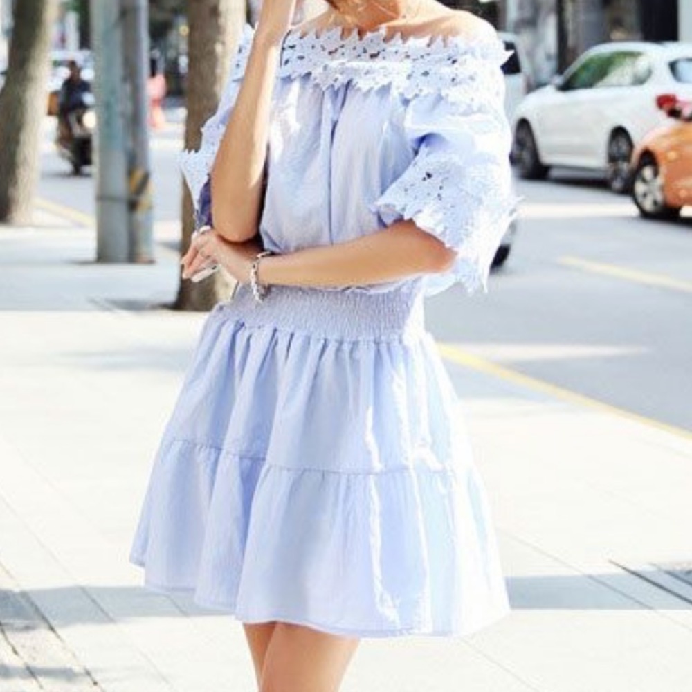 OFF The Shoulder Balloon Sleeve Mini Dress (S)